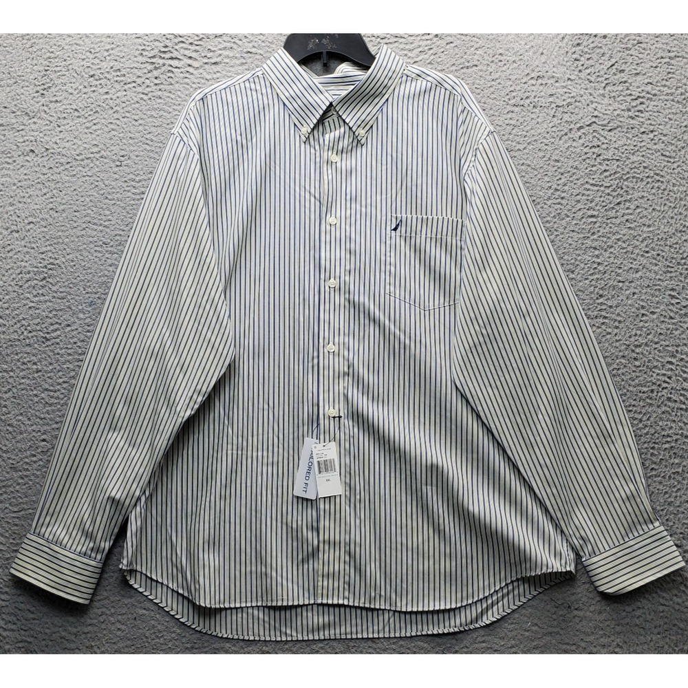 Nautica Dress Shirt Mens XXL Multi‎ Tailored Fit Wrinkle Resistant Button Down